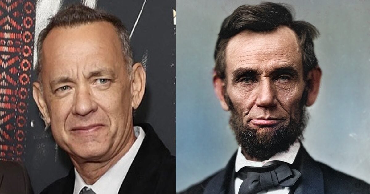 Tom Hanks by Eva Rinaldi from Abbotsford, Australia, CC BY-SA 2.0 <https://creativecommons.org/licenses/by-sa/2.0>, via Wikimedia Commons | Abraham Lincoln by IceKoldKube, CC BY-SA 4.0 <https://creativecommons.org/licenses/by-sa/4.0>, via Wikimedia Commons