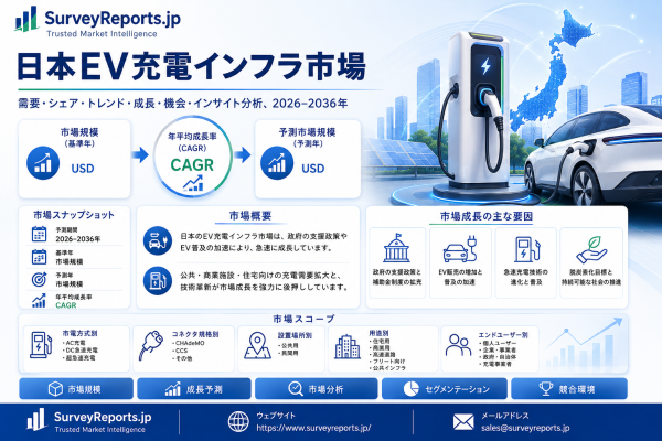 日本のEV充電インフラ市場:需要、市場シェア、市場動向、成長、事業機会および市場インサイト分析(2026~2036年)
