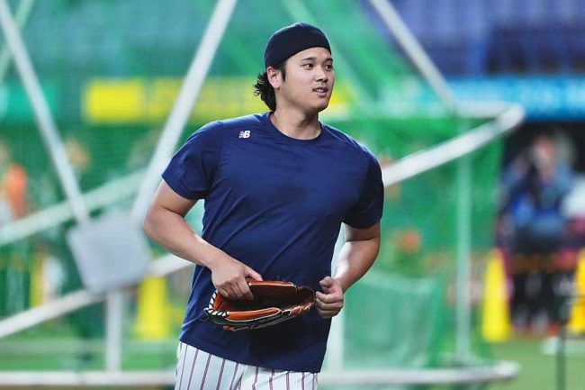 京セラドームで練習を行った大谷翔平【写真：小林靖】