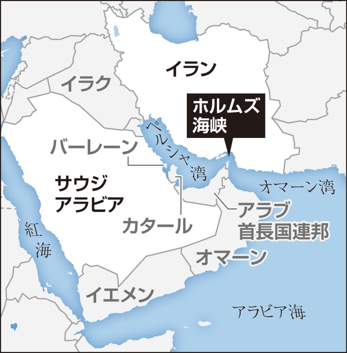 ペルシャ湾岸４か国の地図