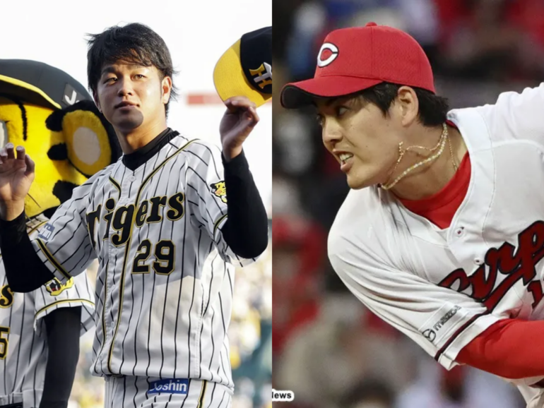 阪神・橋遥人、広島・九里亜蓮 (C)Kyodo News