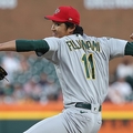 DETROIT, MICHIGAN - JULY 04: Shintaro Fujinami #11 of the Oakland Athletics throws a ninth inning pitch against the Detroit Tigers at Comerica Park on July 04, 2023 in Detroit, Michigan. (Photo by Gregory Shamus/Getty Images)