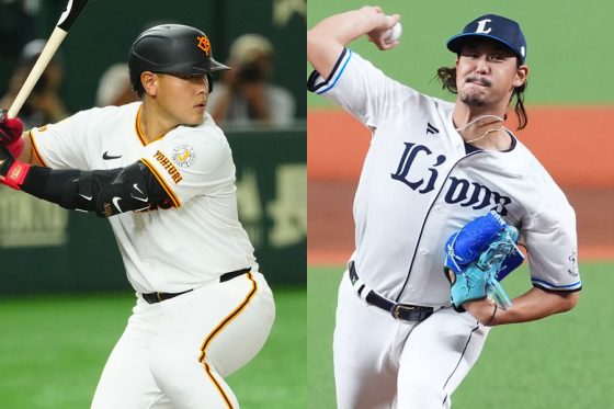 巨人・岡本和真(左)と西武・高橋光成【写真:小林靖】