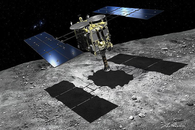 小惑星表面に到着する「はやぶさ2」の想像図(池下章裕氏提供)