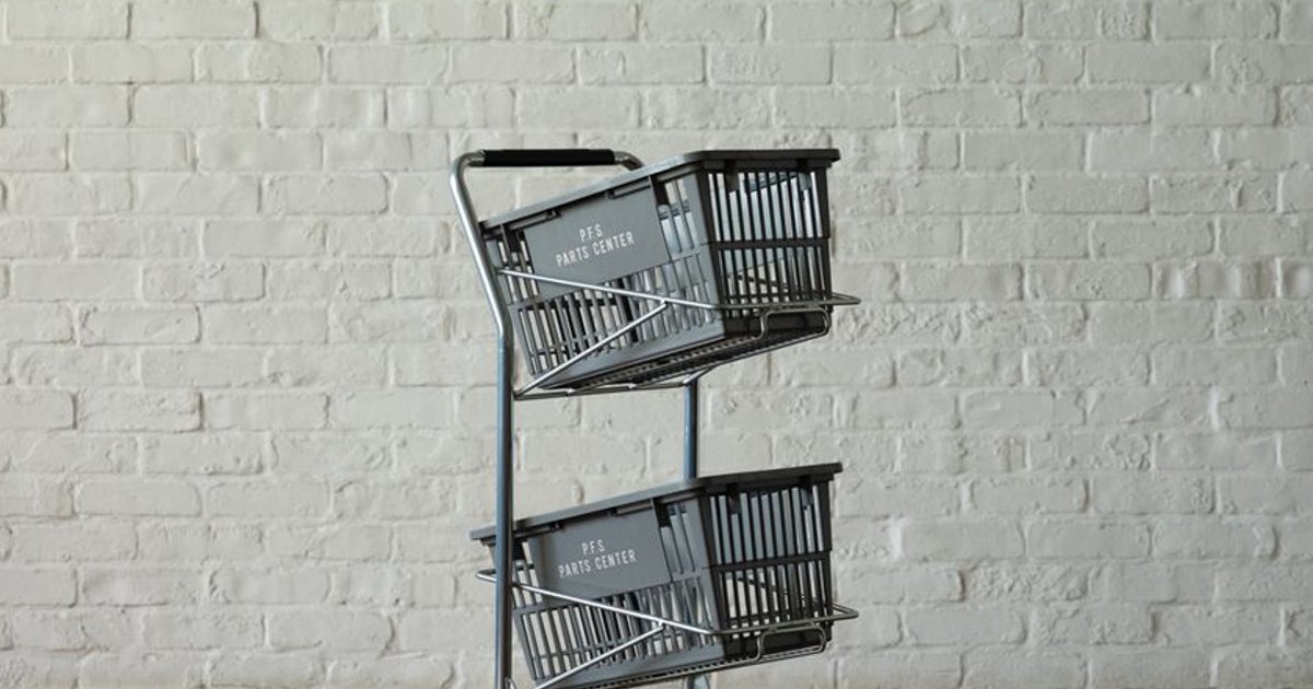 P.F.S. PARTS CENTER グレー バスケット　買い物 かご ロゴ入りバスケット付き！ P.F.S.「BASKET CART」 - ライブドアニュース