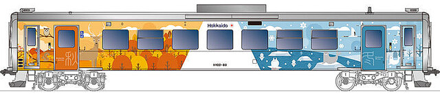 JR北海道H100形「石北線・富良野線ラッピング」車両、旭川駅で公開
