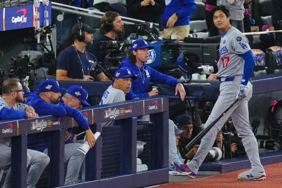 初回三振に倒れるドジャース・大谷翔平【写真:荒川祐史】