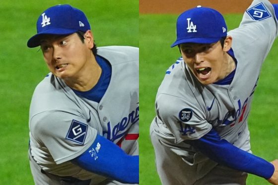 ドジャース・大谷翔平(左)と佐々木朗希【写真:荒川祐史】
