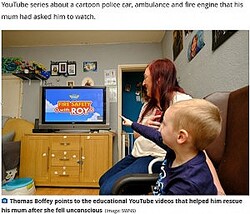 大好きなアニメで緊急通報を学んでいた3歳児（画像は『Coventry Telegraph　2021年11月21日付「Listen as hero toddler calls 999 after mum’s collapse」（Image: SWNS）』のスクリーンショット）