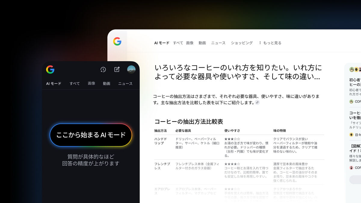 Google検索のAIモードが日本語対応 インドネシア語や韓国語でも提供開始