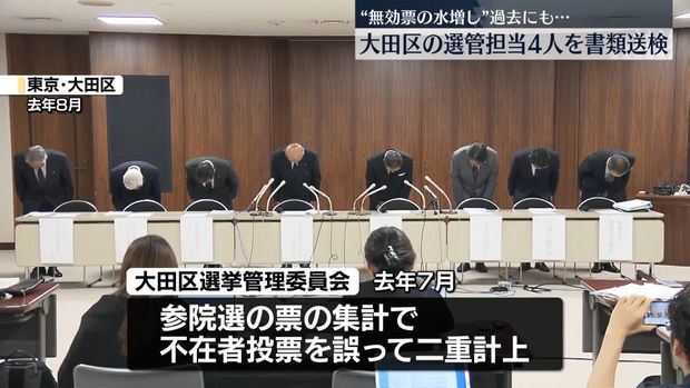 【速報】東京・大田区　参院選・無効票を大量水増し問題　選管担当者4人を書類送検─警視庁 - ライブドアニュース
