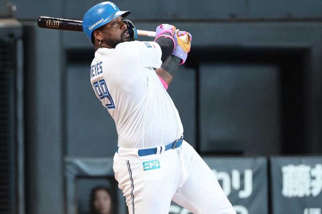 ロッテ戦でサヨナラHRを放った日本ハムのフランミル・レイエス【写真：産経新聞社】