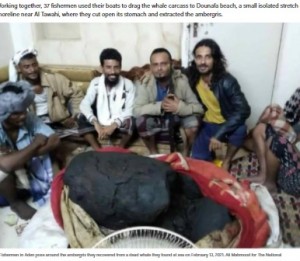 ������λ೼����ȯ�����줿ζ޷��ʲ����ϡ�The National��2021ǯ2��16���ա�Million-dollar belch: Yemeni fishermen celebrate whale vomit find�ס�Ali Mahmood for The National�ˡ٤Υ����꡼�󥷥�åȡ�