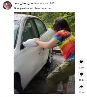 クマを車の中から追い出そうとしたが…(画像は『bear_inna_car 2021年7月12日付TikTok』のスクリーンショット)