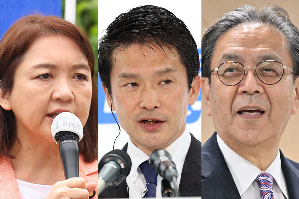 公明党の竹谷とし子代表、中道改革連合の小川淳也代表、立憲民主党の水岡俊一代表