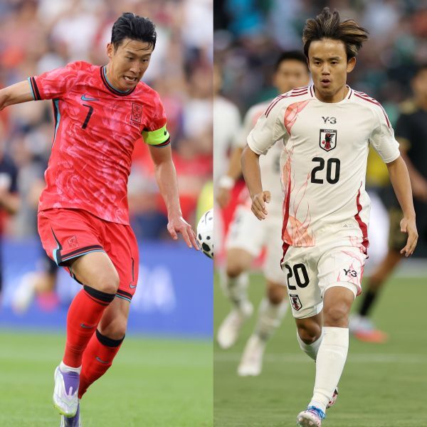 ともに北米遠征を敢行した日韓両国。今回の「アジア・現役ベスト11」にはソン・フンミン（左）と久保（右）も選出された。(C)Getty Images