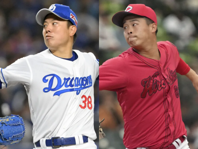 中日・松葉貴大、広島・玉村昇悟 (C)Kyodo News