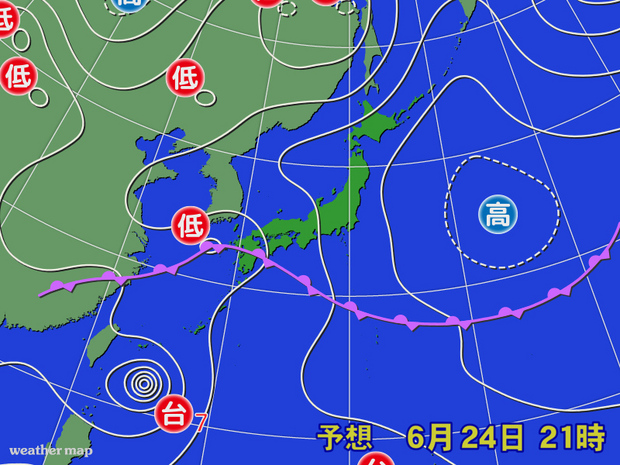 24日午後9時の予想天気図。