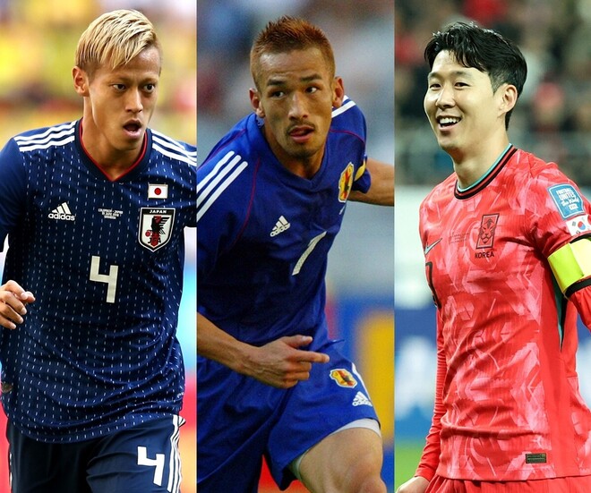 ランキングの上位に名を連ねた（左から）本田、中田、ソン・フンミン。(C)Getty Images