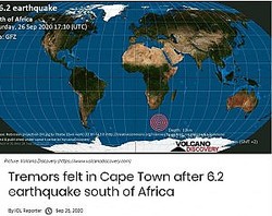 �̸��Ϥϥ����ץ����󤫤�1918����������β���ʲ����ϡ�IOL News��2020ǯ9��26���ա�Tremors felt in Cape Town after 6.2 earthquake south of Africa�ס٤Υ����꡼�󥷥�åȡ�