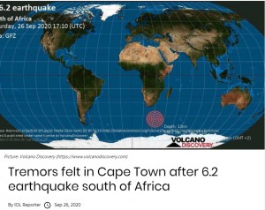 �̸��Ϥϥ����ץ����󤫤�1918����������β���ʲ����ϡ�IOL News��2020ǯ9��26���ա�Tremors felt in Cape Town after 6.2 earthquake south of Africa�ס٤Υ����꡼�󥷥�åȡ�