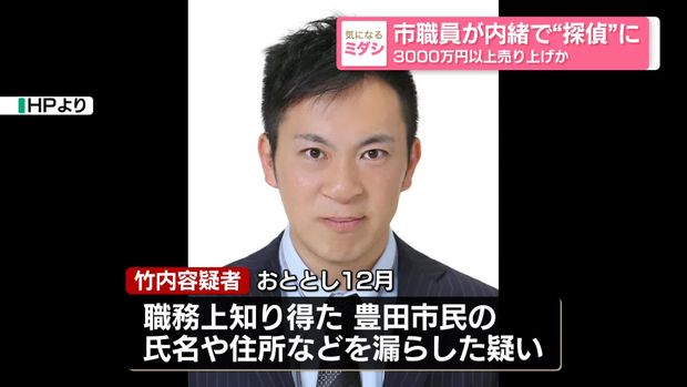 豊田市役所の職員が内緒で探偵の仕事か 3000万円以上売り上げ？