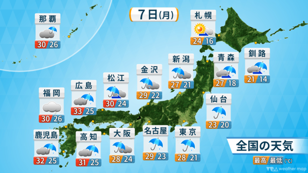 7日の天気予報。