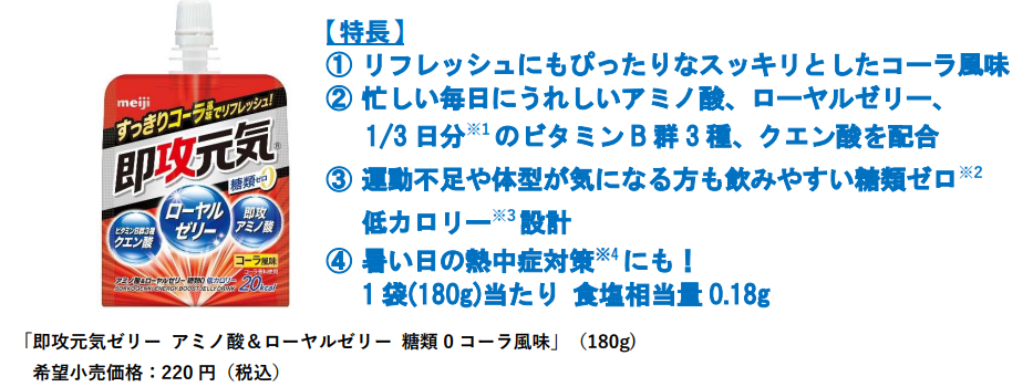 リフレッシュやもうひと頑張りのシーンに 「即攻元気ゼリー アミノ酸＆ローヤルゼリー 糖類0 コーラ風味」