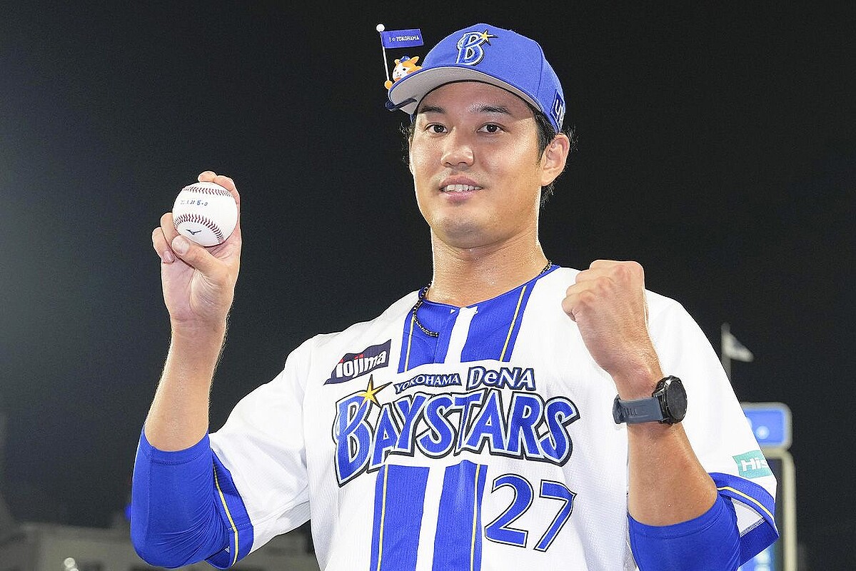 2025年8月31日、DeNAベイスターズでの初勝利を飾った藤浪晋太郎（共同通信社）