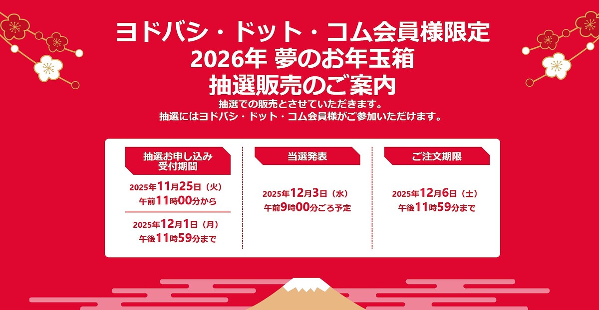 ヨドバシ・ドット・コムにて「2026年 夢のお年玉箱」抽選販売が開催