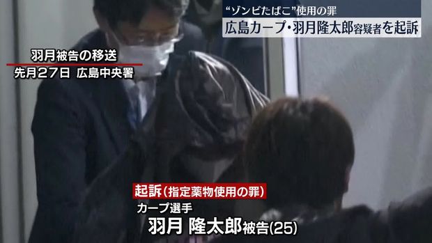 ゾンビたばこ使用の罪、広島カープ・羽月隆太郎容疑者を起訴